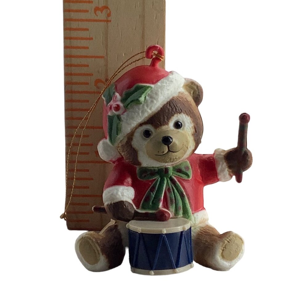 Vtg Russ Berrie Teddy Bear Drummer‎ Santa Claus Costume Hat Christmas Ornament - Picture 6 of 6